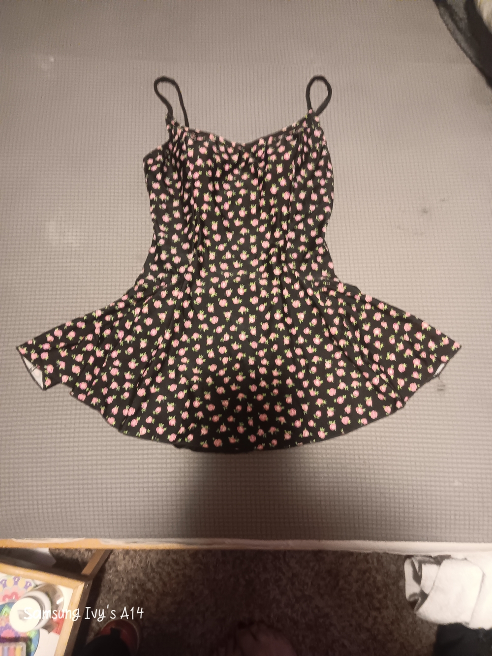Daisys Boutique Black One-Piece Swimdress with Pink Floral Print